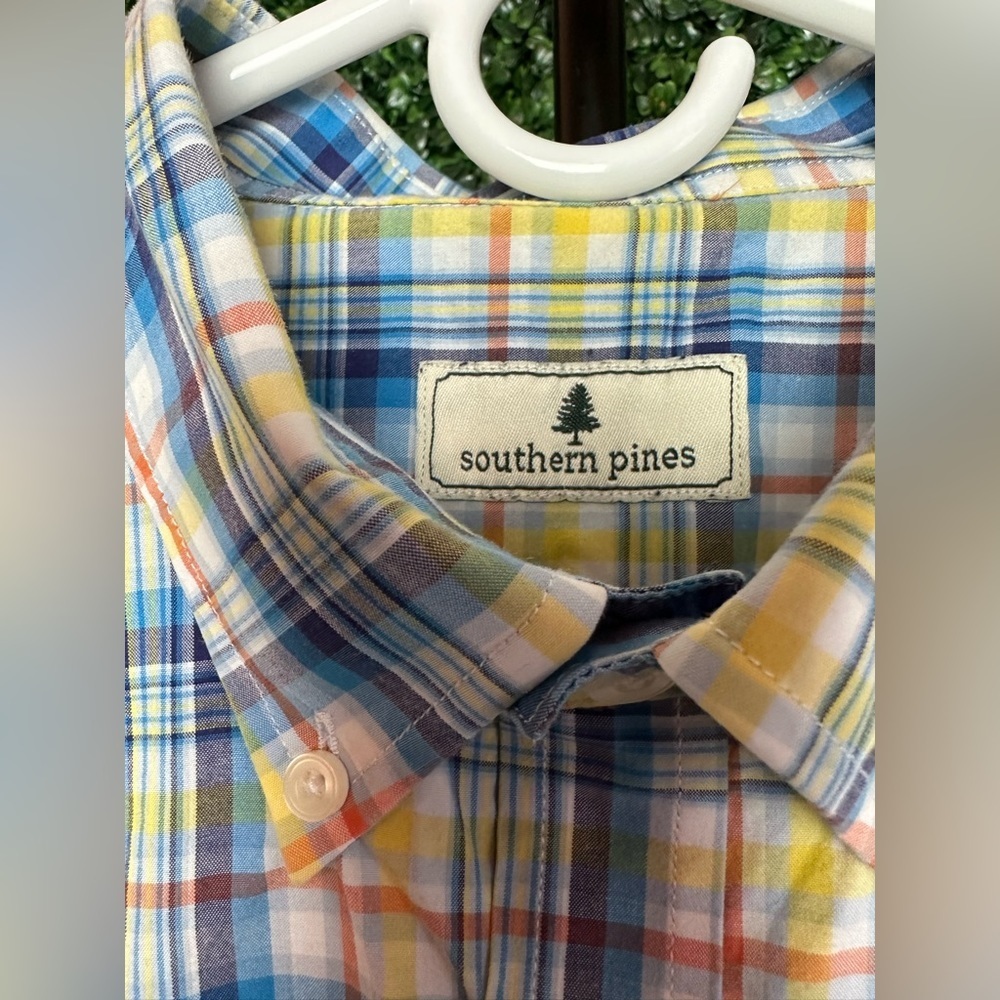 Men’s Southern Pines Long Sleeve Yellow and Blue Plaid Dress Shirt - Picture 5 of 8